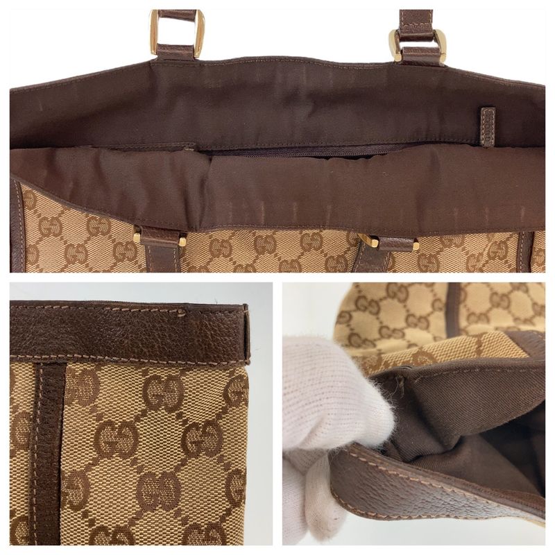 Gucci Abbey Brown Gold Hardware GG Canvas Leather Tote Bag — view 7