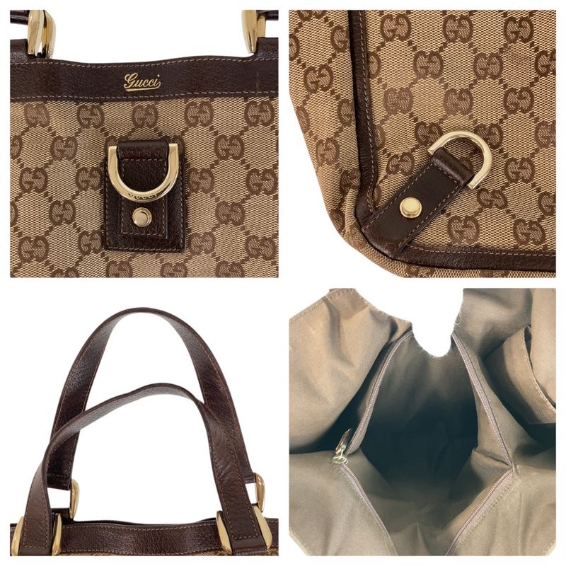 Gucci Abbey Brown Gold Hardware GG Canvas Leather Tote Bag — view 6