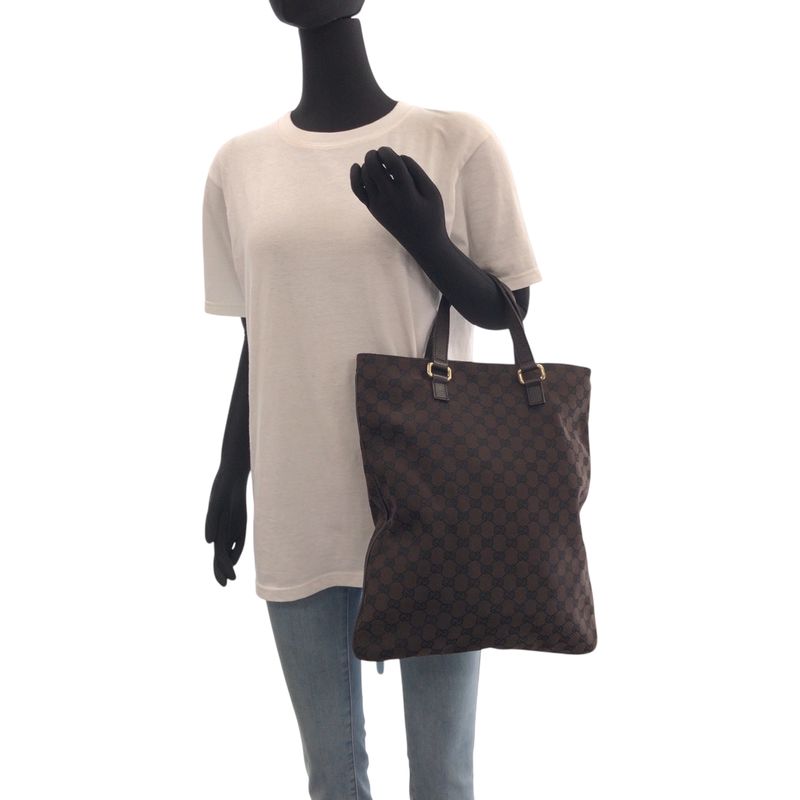 Gucci Brown Gold Hardware GG Canvas Tote Bag Handbag — view 8
