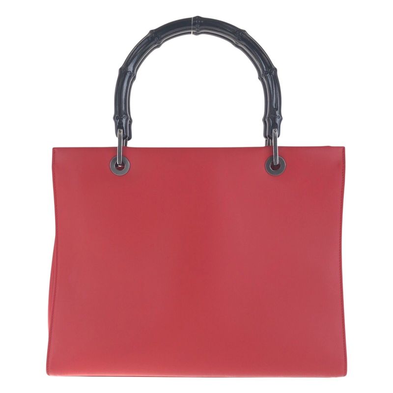 Gucci Bamboo Red Black Leather 012 1016 Tote Bag 2-Way