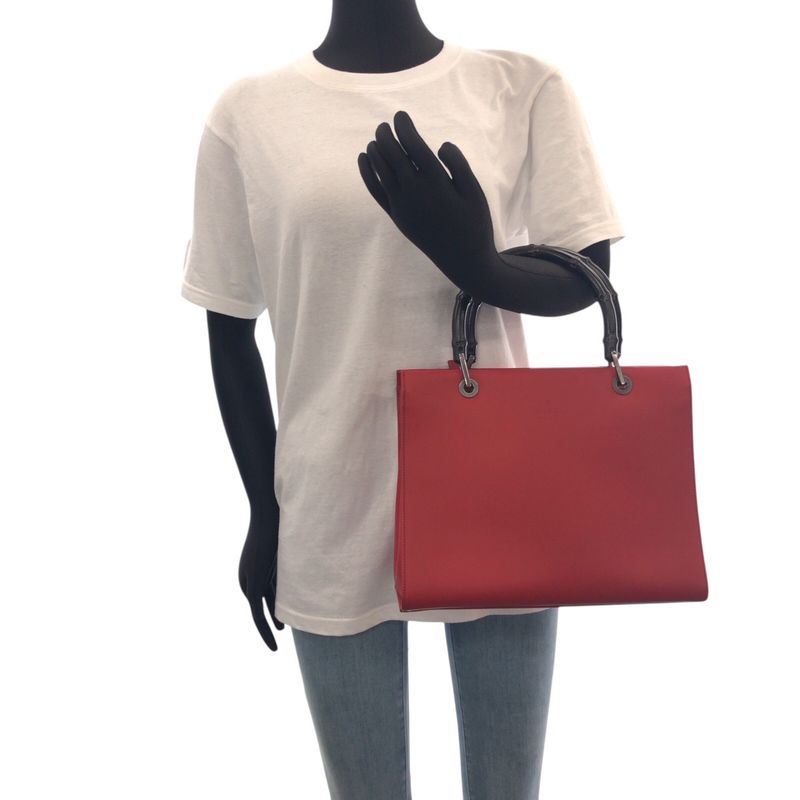 Gucci Bamboo Red Black Leather 012 1016 Tote Bag 2-Way