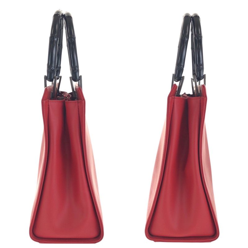 Gucci Bamboo Red Black Leather 012 1016 Tote Bag 2-Way