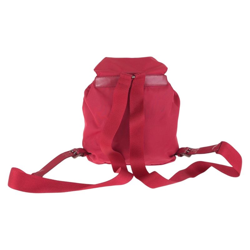 Prada Tessuto Triangle Logo Plate Red Silver Hardware Nylon Leather Rucksack Day — view 4