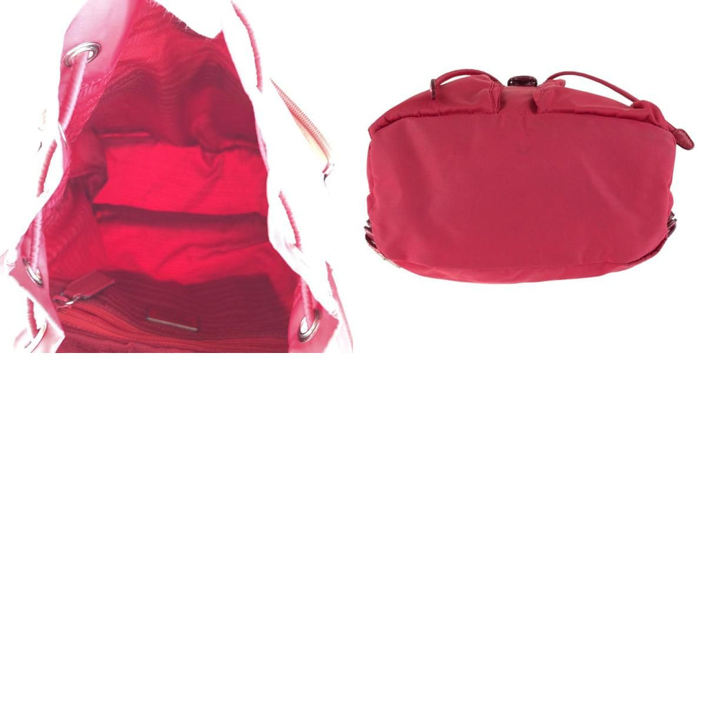 Prada Tessuto Triangle Logo Plate Red Silver Hardware Nylon Leather Rucksack Day — view 2
