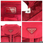 Prada Tessuto Triangle Logo Plate Red Silver Hardware Nylon Leather Rucksack Day — view 6