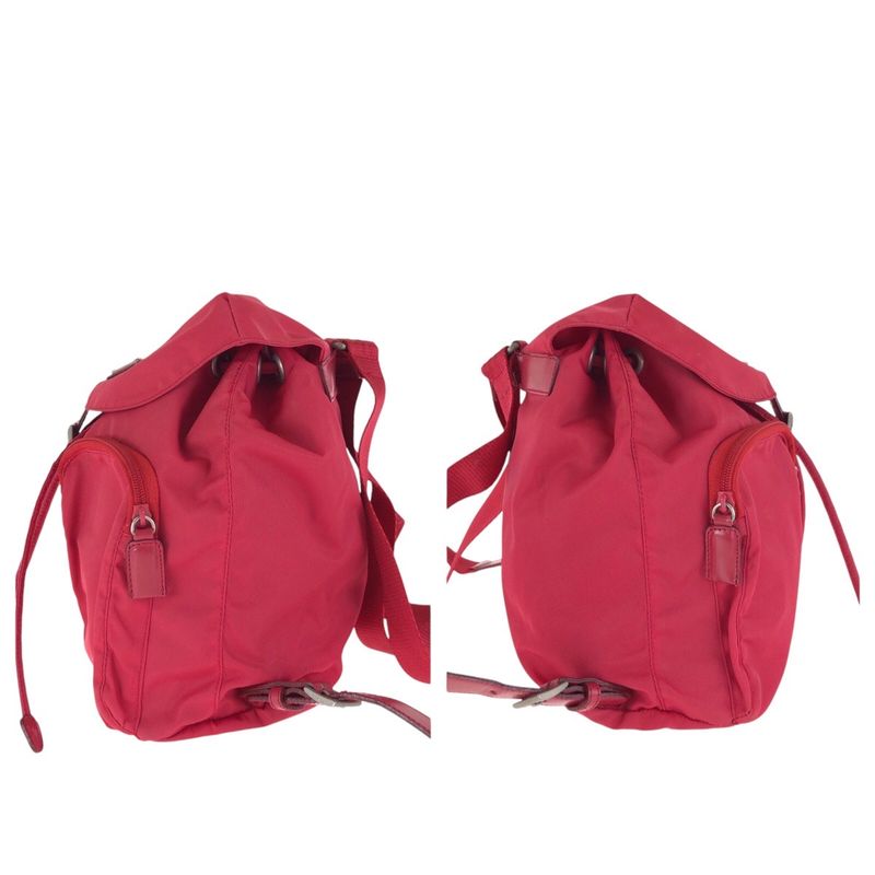 Prada Tessuto Triangle Logo Plate Red Silver Hardware Nylon Leather Rucksack Day — view 9