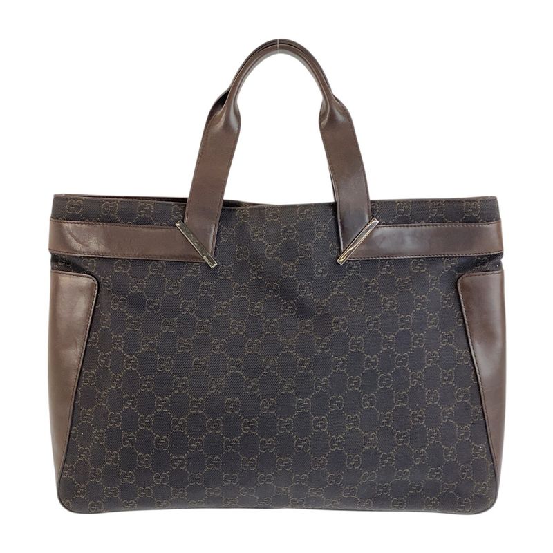 Gucci Brown Silver Hardware GG Canvas Leather 73982 Tote Bag Handbag — view 4