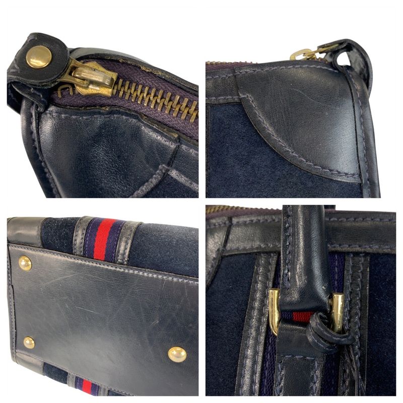 Gucci Sherry Line Navy Gold Hardware Suede Leather Handbag — view 6