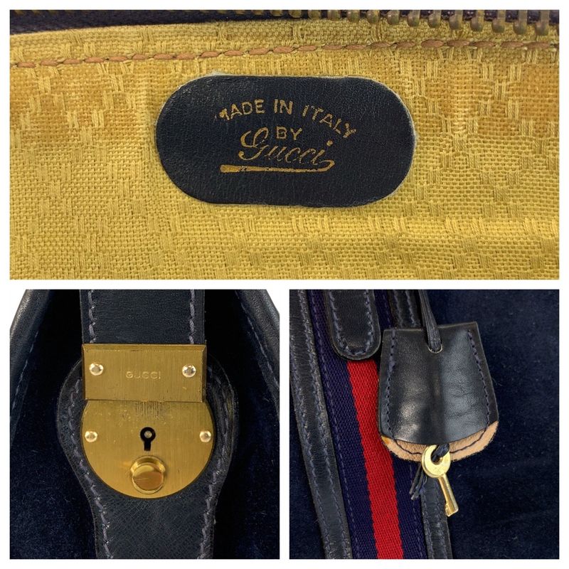 Gucci Sherry Line Navy Gold Hardware Suede Leather Handbag — view 5