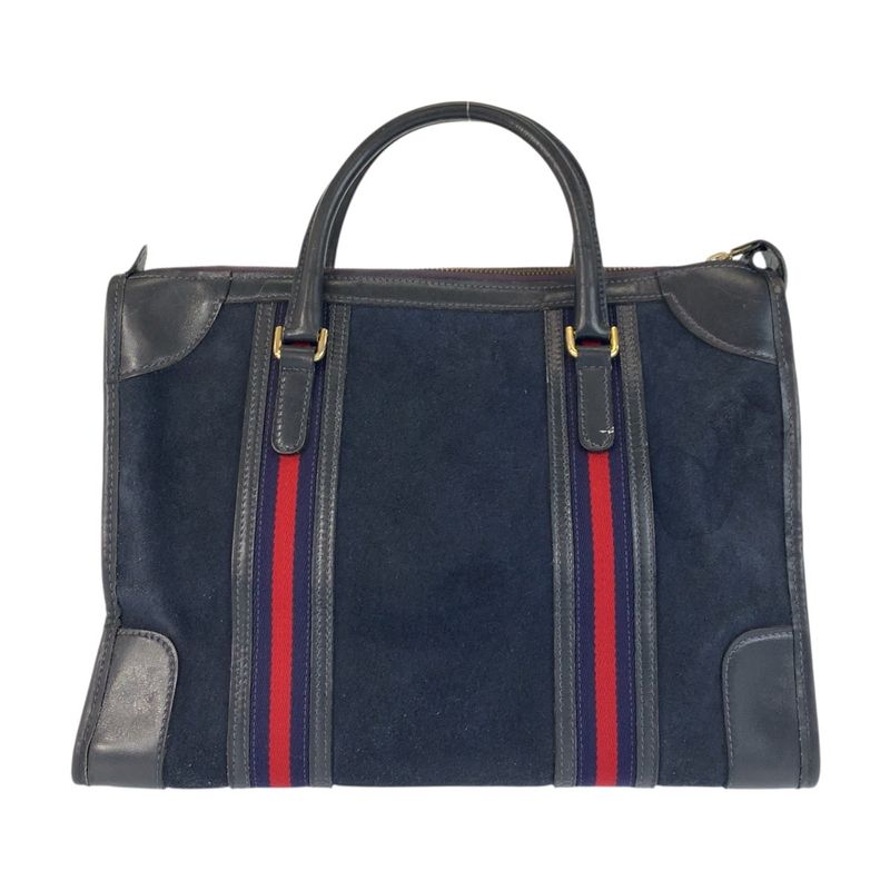 Gucci Sherry Line Navy Gold Hardware Suede Leather Handbag — view 3