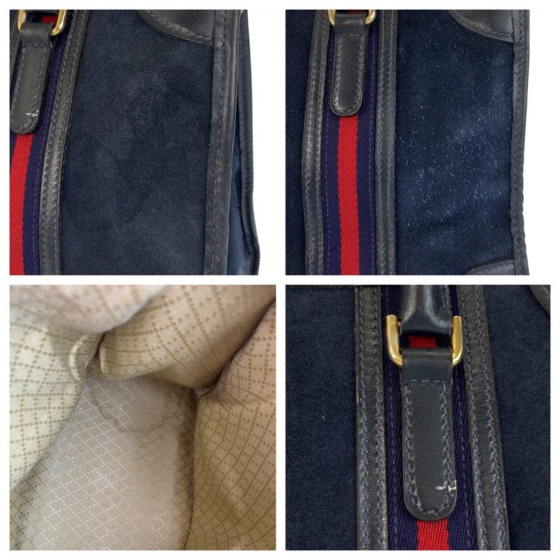 Gucci Sherry Line Navy Gold Hardware Suede Leather Handbag — view 7