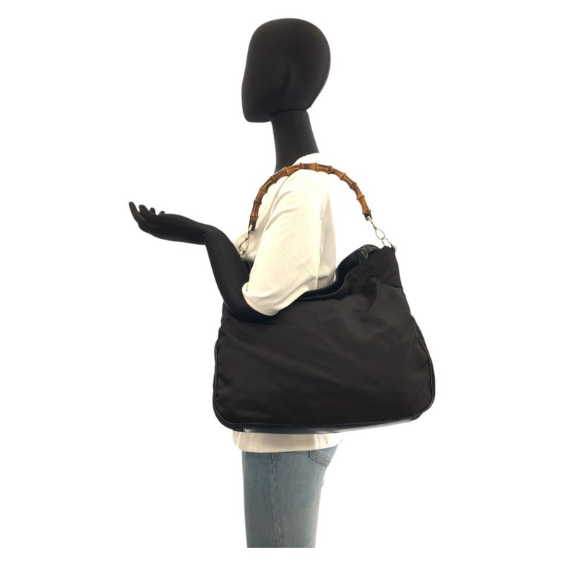 Gucci Bamboo Black Silver Hardware Nylon 001 1577 Shoulder Bag — view 8