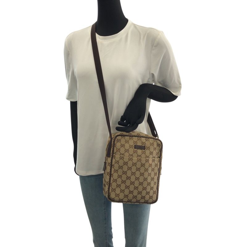 Gucci Beige Brown Silver Hardware GG Canvas Leather Shoulder Bag — view 8