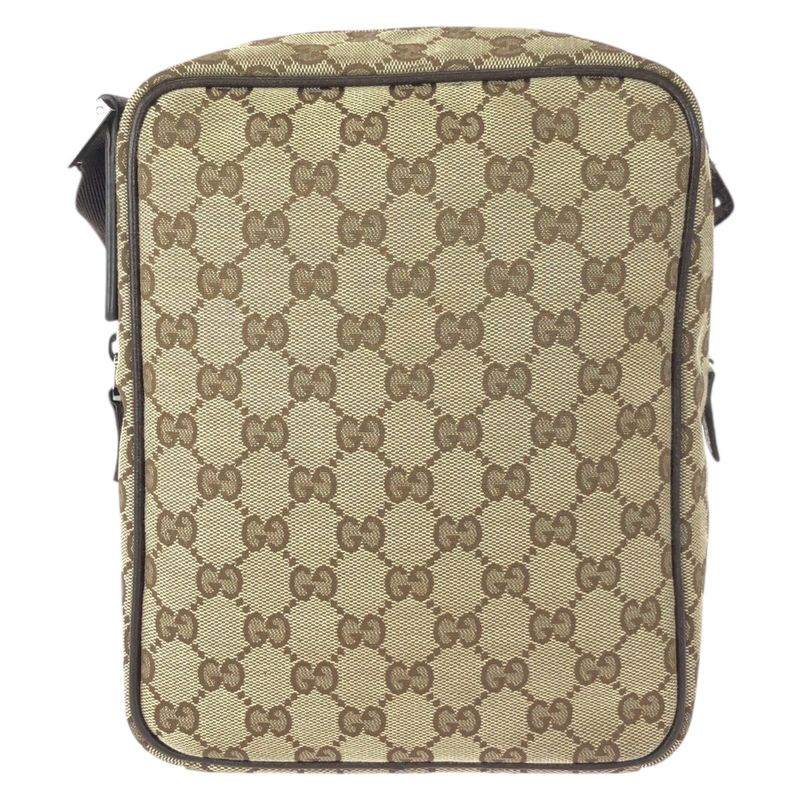 Gucci Beige Brown Silver Hardware GG Canvas Leather Shoulder Bag — view 3