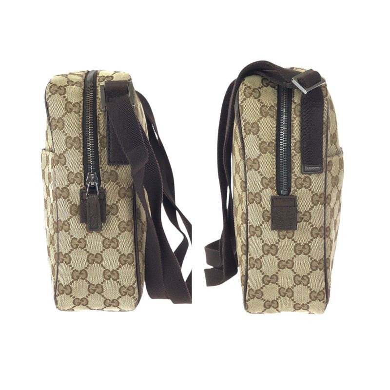 Gucci Beige Brown Silver Hardware GG Canvas Leather Shoulder Bag — view 9