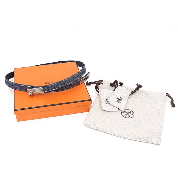 Hermes Belt Kelly Jean 18 PM Epson Denim Blue Series Silver Hardware — view 7