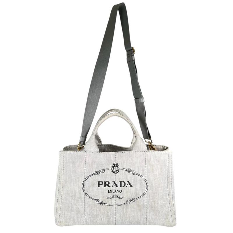 Prada 1 Bg642 Canvas Tote Bag Canapa Bianco — view 5