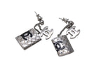 Chanel Earrings CC Logo Dangling 95c Metal Silver Black