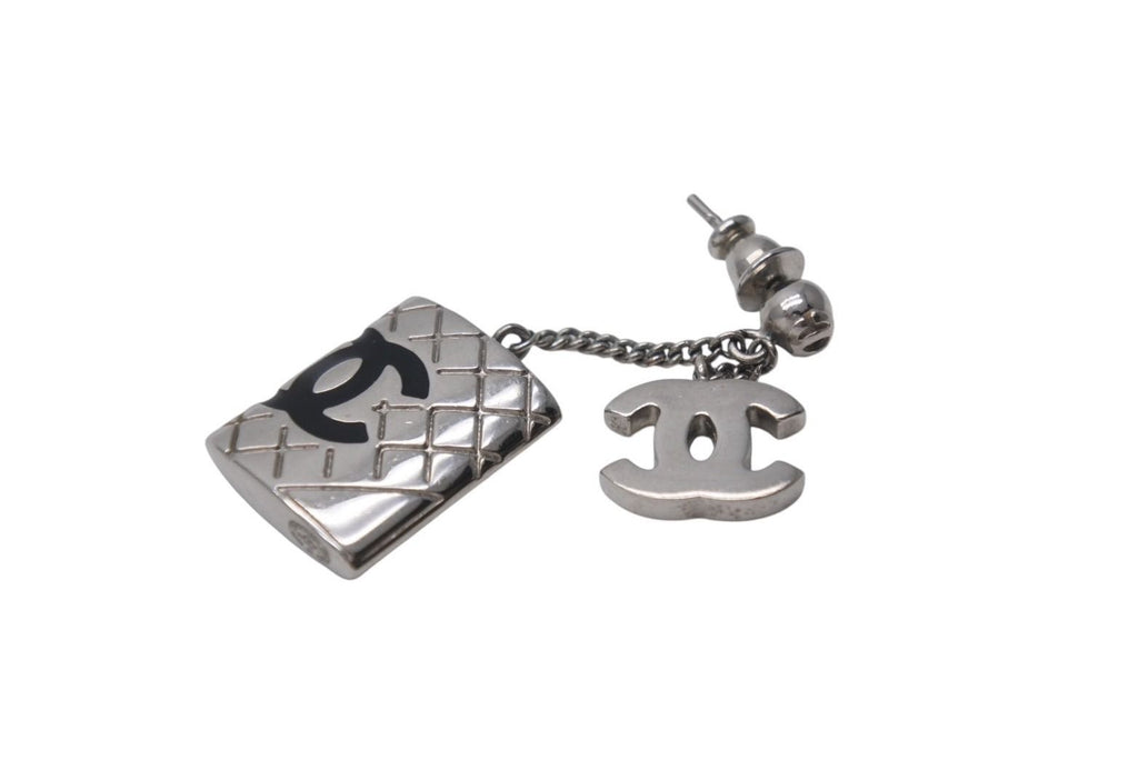 Chanel Earrings CC Logo Dangling 95c Metal Silver Black — view 3
