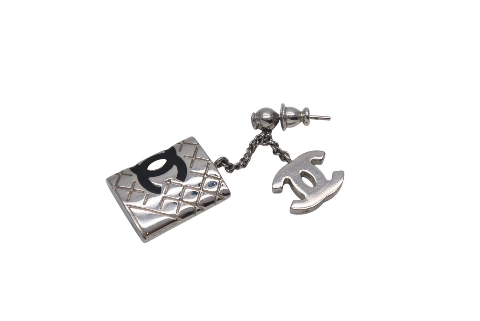 Chanel Earrings CC Logo Dangling 95c Metal Silver Black — view 7
