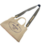 Prada Canapa Mini 1 Bg439 Canvas Beige Navy Tote Bag 0800