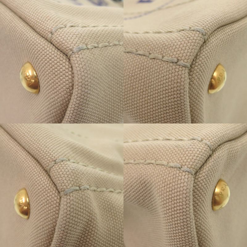 Prada Canapa Mini 1 Bg439 Canvas Beige Navy Tote Bag 0800