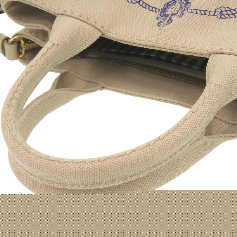Prada Canapa Mini 1 Bg439 Canvas Beige Navy Tote Bag 0800