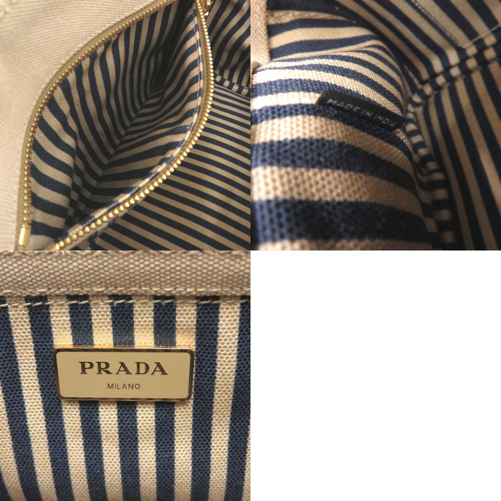 Prada Canapa Mini 1 Bg439 Canvas Beige Navy Tote Bag 0800