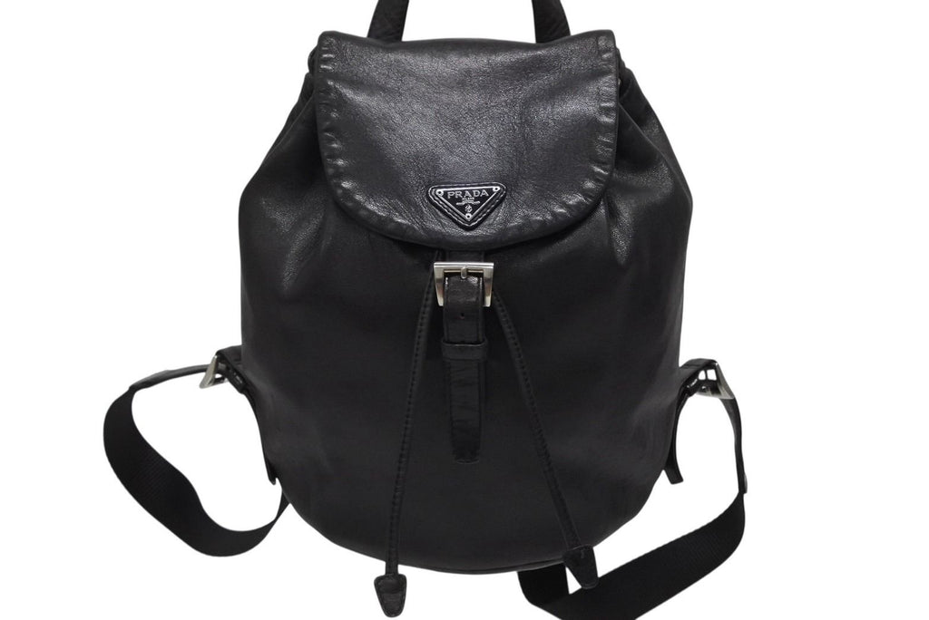 Prada Backpack Triangle Plate Logo Black Silver Leather 4 — view 2