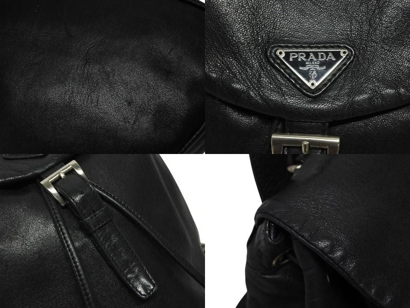 Prada Backpack Triangle Plate Logo Black Silver Leather 4 — view 7