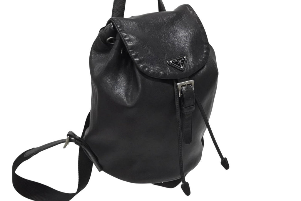 Prada Backpack Triangle Plate Logo Black Silver Leather 4 — view 4