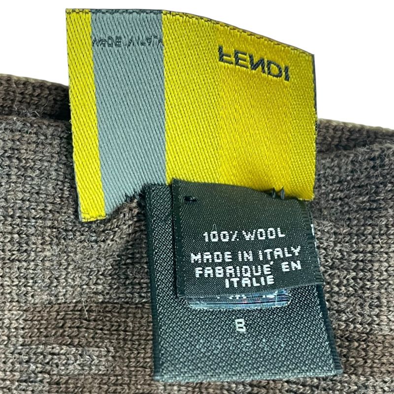 Fendi Muffler FF Logo Wool Shawl Brown Scarf — view 4