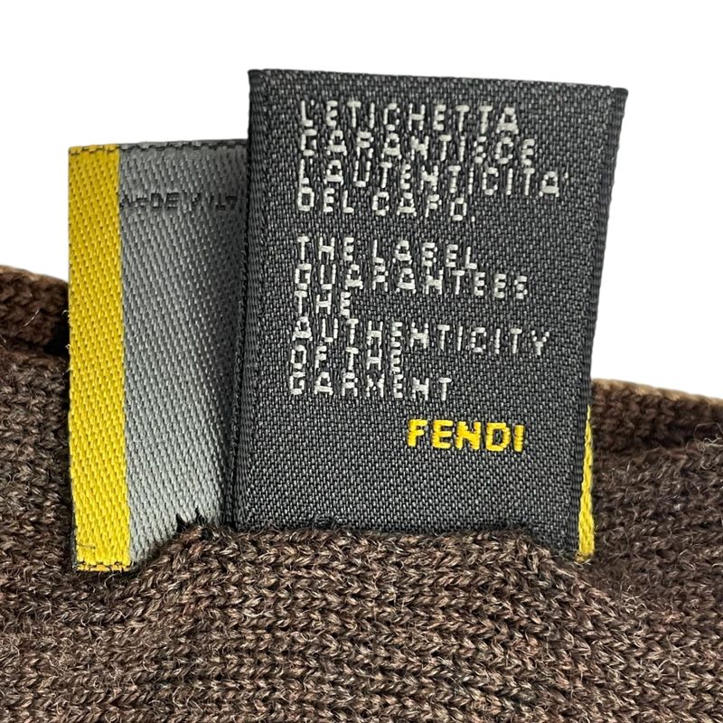 Fendi Muffler FF Logo Wool Shawl Brown Scarf — view 5