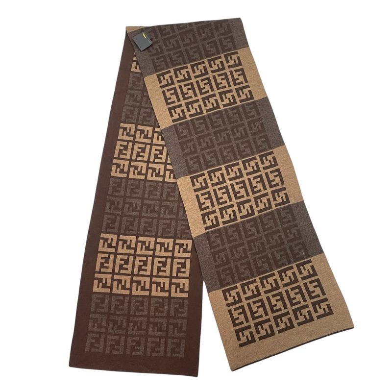 Fendi Muffler FF Logo Wool Shawl Brown Scarf — view 2