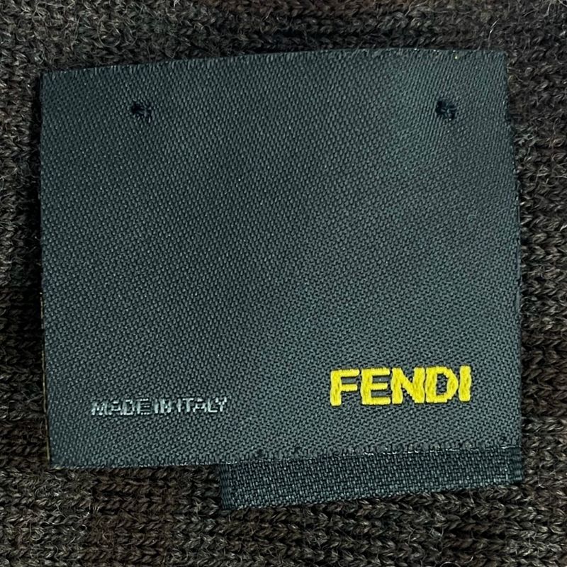 Fendi Muffler FF Logo Wool Shawl Brown Scarf — view 3