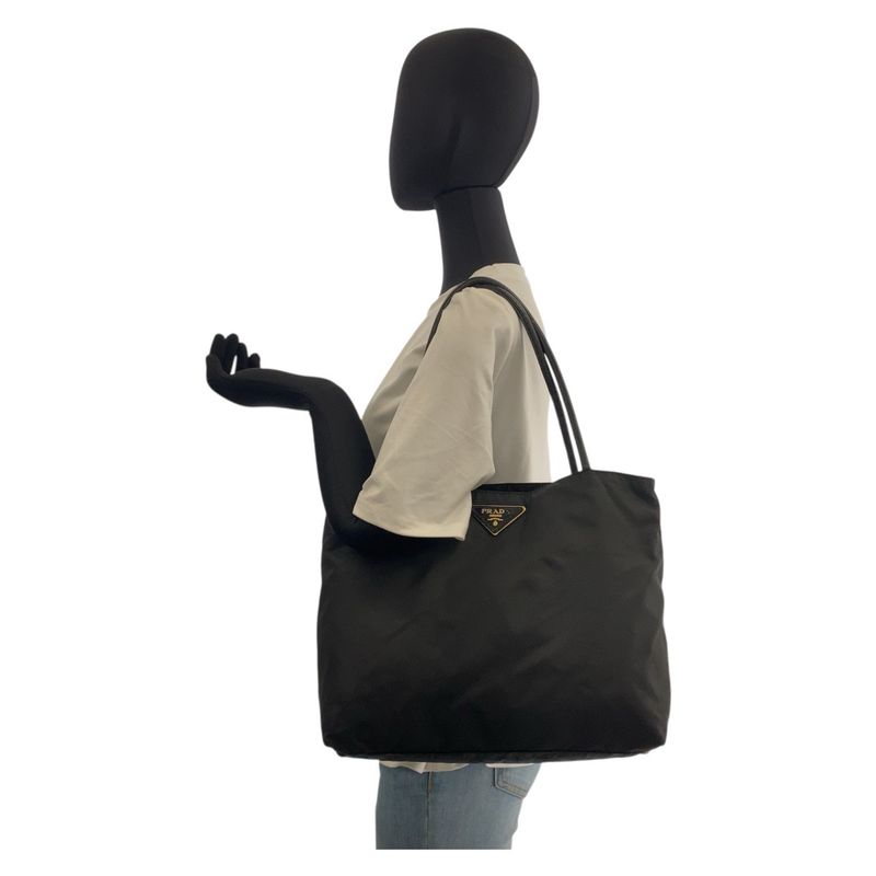 Prada Tessuto Triangle Logo Plate Black Gold Hardware Nylon Tote Bag — view 7