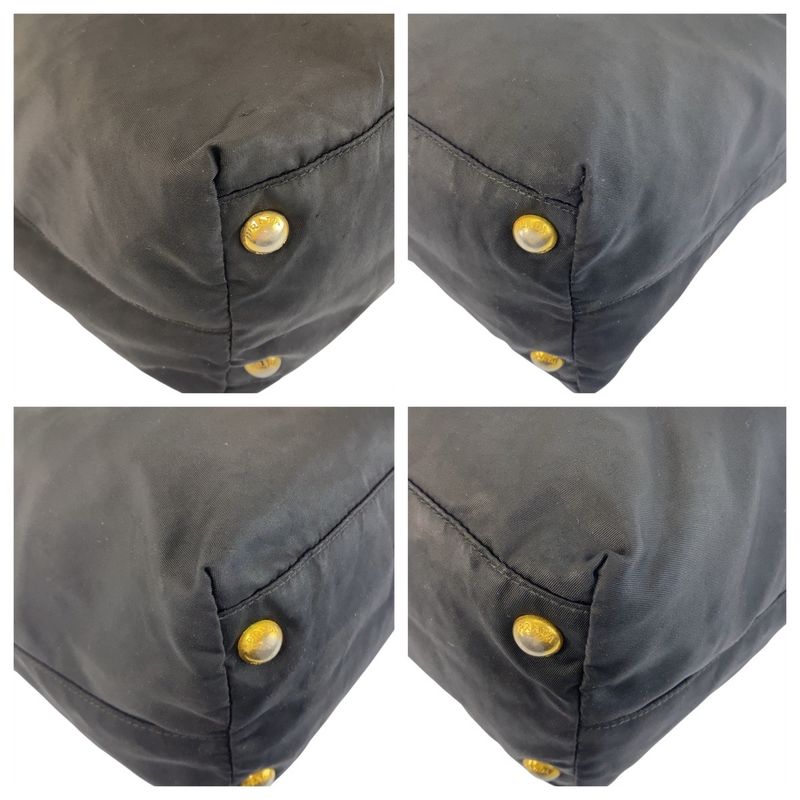 Prada Tessuto Triangle Logo Plate Black Gold Hardware Nylon Tote Bag — view 4