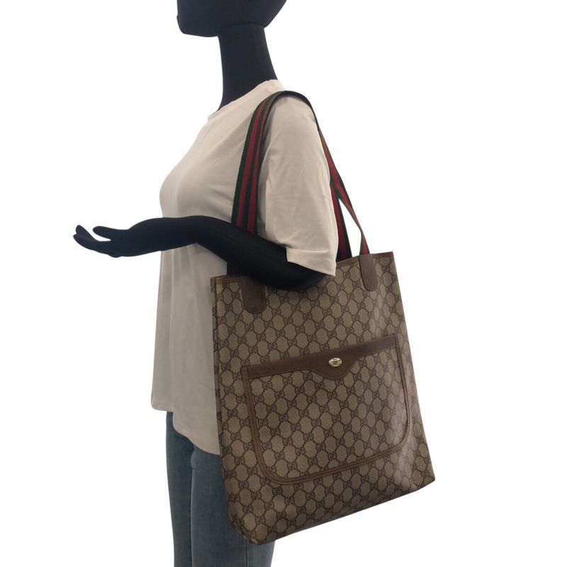 Gucci Vintage Sherry Line Beige Brown Gold Hardware Tote Bag — view 8