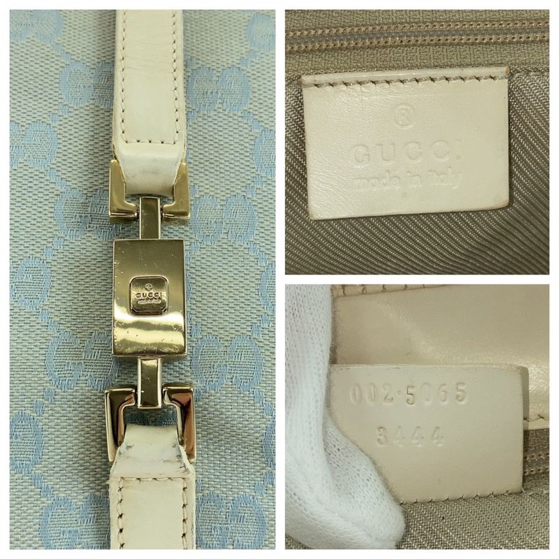 Gucci Jackie Light Blue Gold Hardware GG Canvas 002 5065 Tote Bag Handbag — view 5