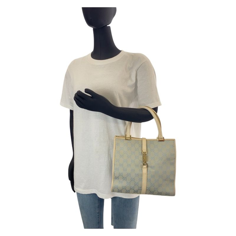 Gucci Jackie Light Blue Gold Hardware GG Canvas 002 5065 Tote Bag Handbag — view 9