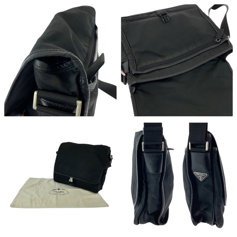 Prada Tessuto Triangle Logo Plate Black Silver Hardware V166 Shoulder Bag — view 8