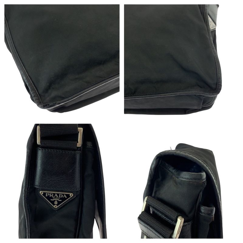 Prada Tessuto Triangle Logo Plate Black Silver Hardware V166 Shoulder Bag — view 7