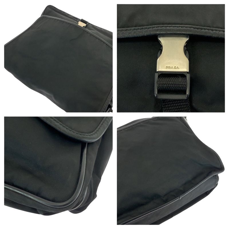 Prada Tessuto Triangle Logo Plate Black Silver Hardware V166 Shoulder Bag — view 6