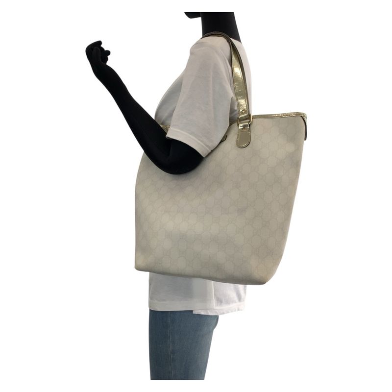 Gucci White Gold GG Supreme Canvas Enamel Tote Bag — view 7