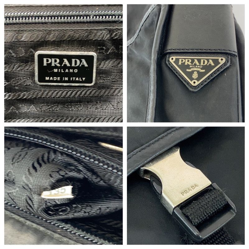 Prada Tessuto Triangle Logo Plate Black Silver Hardware V166 Shoulder Bag — view 5