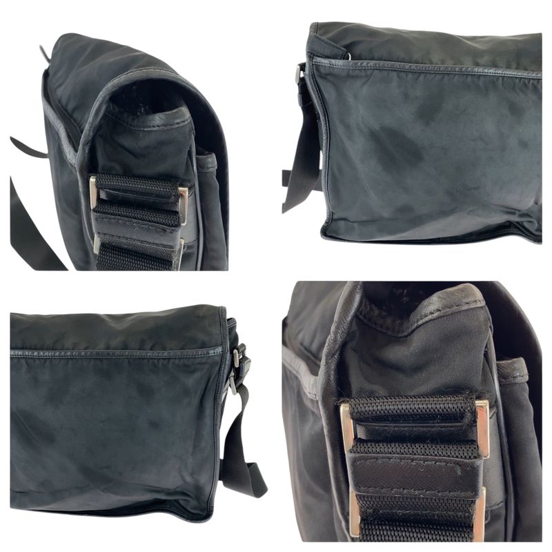 Prada Tessuto Triangle Logo Plate Black Silver Hardware V166 Shoulder Bag — view 7