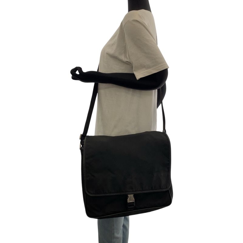 Prada Tessuto Triangle Logo Plate Black Silver Hardware V166 Shoulder Bag — view 8