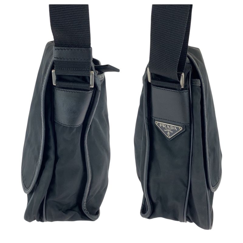 Prada Tessuto Triangle Logo Plate Black Silver Hardware V166 Shoulder Bag — view 9