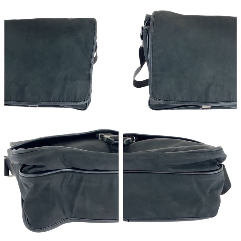 Prada Tessuto Triangle Logo Plate Black Silver Hardware V166 Shoulder Bag — view 6