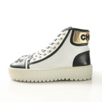 Chanel Sneakers 35 C CC Logo High Cut Leather Shoes White Black — view 2